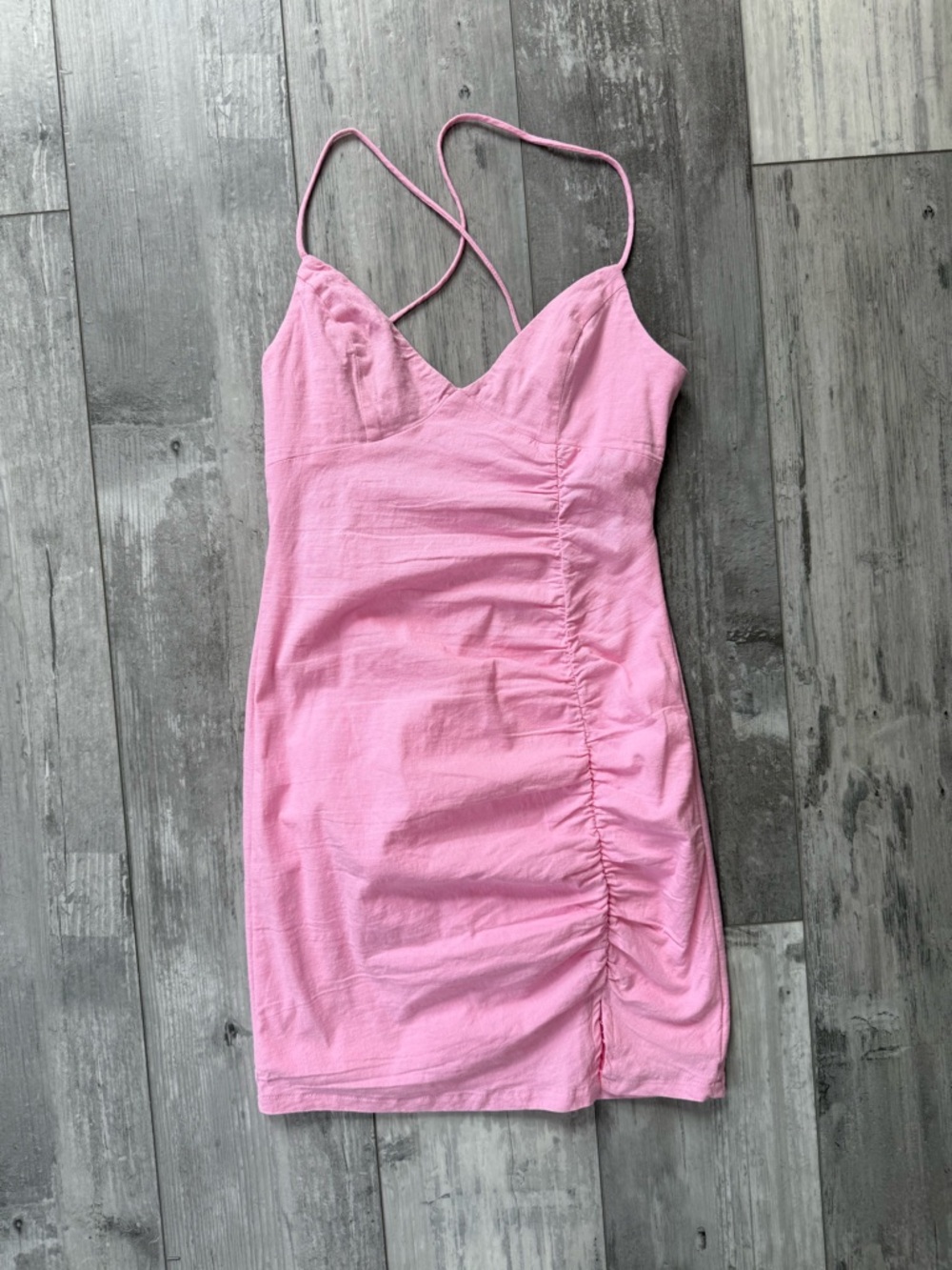 Princess Polly Pink Ariana Mini Dress Ruched Side Cross Back Size 8